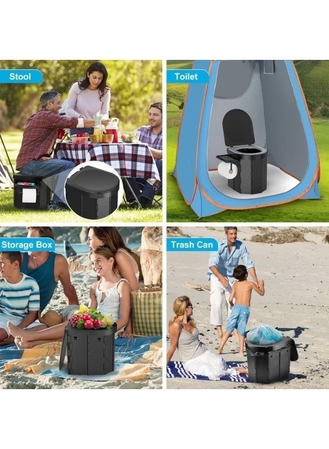 بلو فاير مرحاض محمول قابل للطي للكبار والتخييم، مرحاض سفر قوي يتحمل وزن حتى 400 رطل، كرسي مرحاض متنقل مدمج مع رف للهاتف وحامل ورق التواليت، مرحاض طوارئ قابل للطي للاستخدام الخارجي، الرحلات، السيارة، التخييم، المشي، الكرفانات وحالات الطوارئ - Image 2